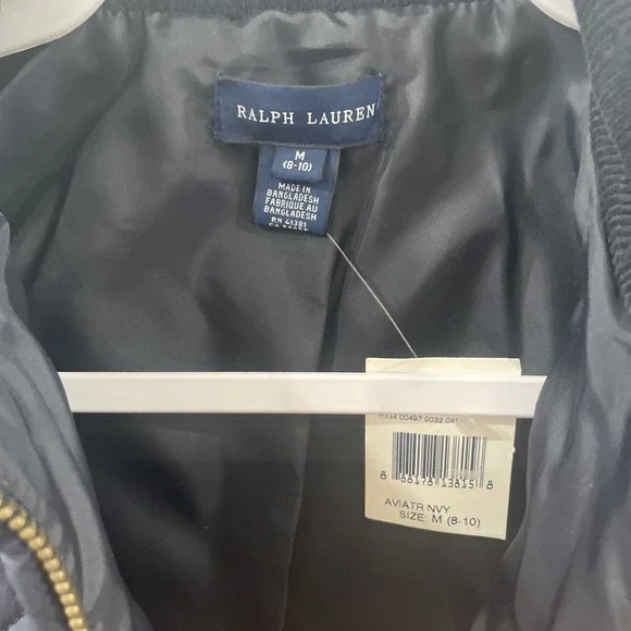 NWT POLO Ralph Lauren boy quilted jacket coat sz 8-10 M navy blue Classic